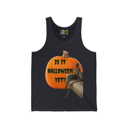 Is it Halloween yet? Skeleton's Giant Pumpkin Unisex Jersey Tank Top by CreepyCrafts.boo