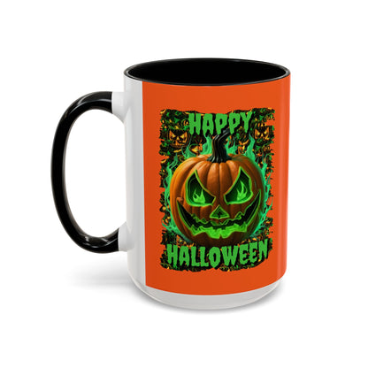 Happy Halloween Green Jack Orange Accent Mug by CreepyCrafts.boo