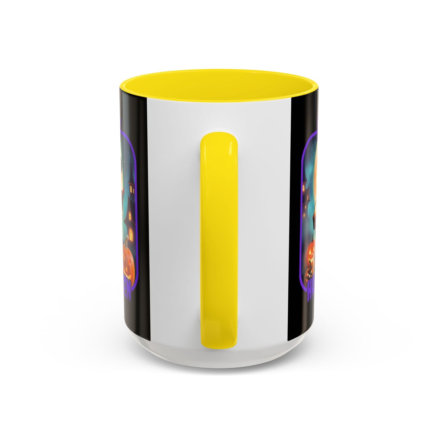 Happy Halloween Little Witch Purple font Black Accent Mug by CreepyCrafts.boo