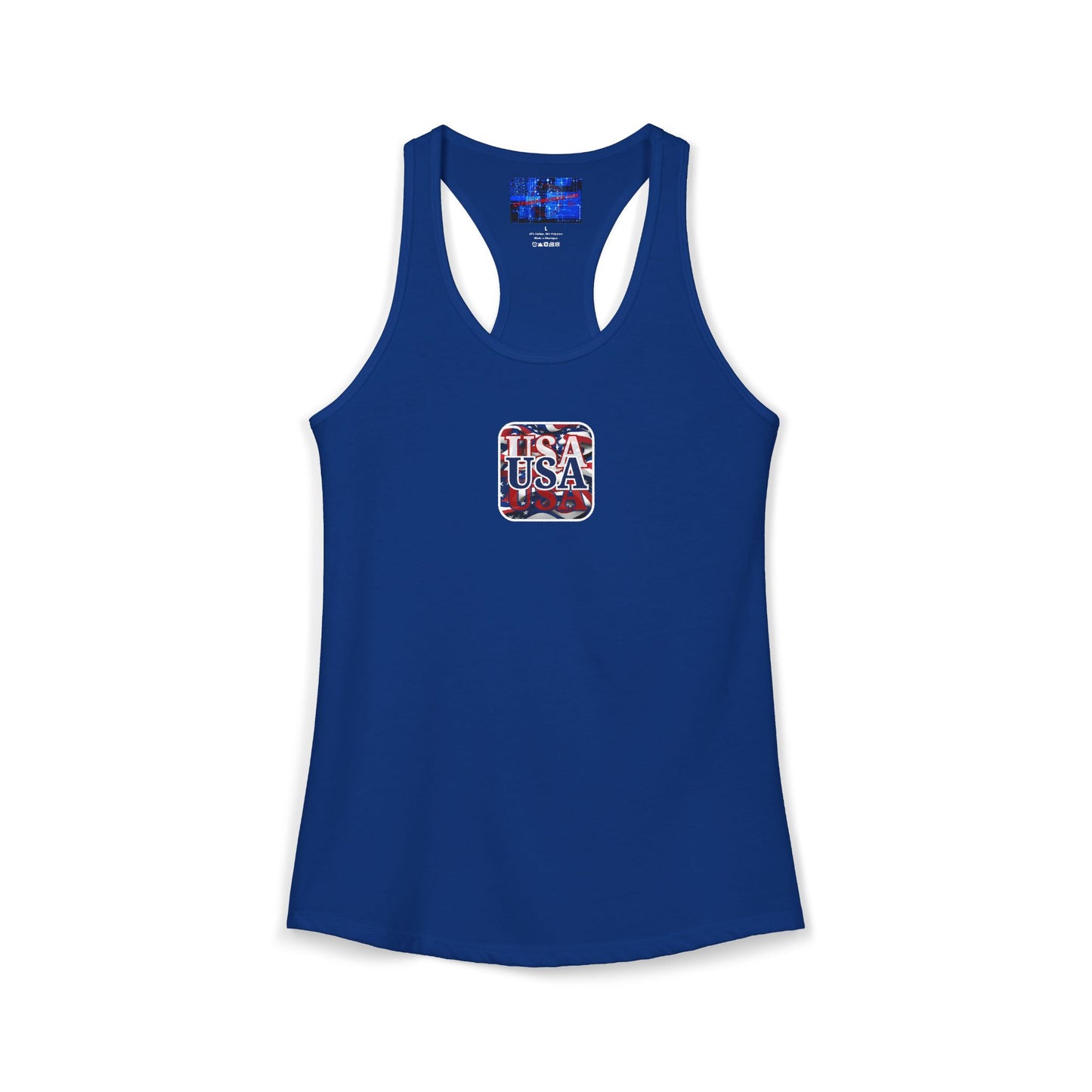 2-sided Red White and BLUE USA Patriot Women's Racerback Tank Top by cypherpunkgear.com