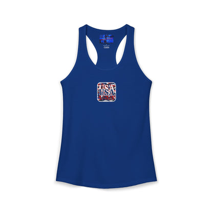 2-sided Red White and BLUE USA Patriot Women's Racerback Tank Top by cypherpunkgear.com