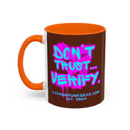 Don't Trust...Verify. Brown Accent Mug by cypherpunkgear.com