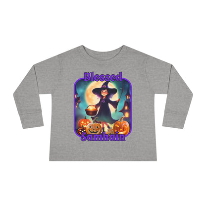 Blessed Samhain Little Witch PRfont Toddler Long Sleeve Tee by cypherpunkgear