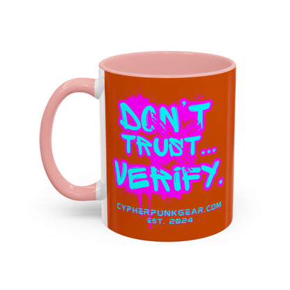 Don't Trust...Verify. Orange Accent Mug by cypherpunkgear.com