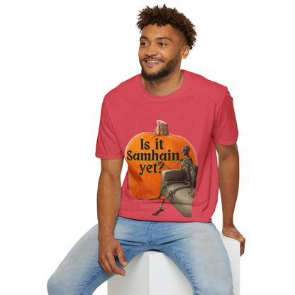 Is It Samhain Yet? Skeleton's Giant Pumpkin Light colors Unisex T-Shirt by CreepyCrafts.boo