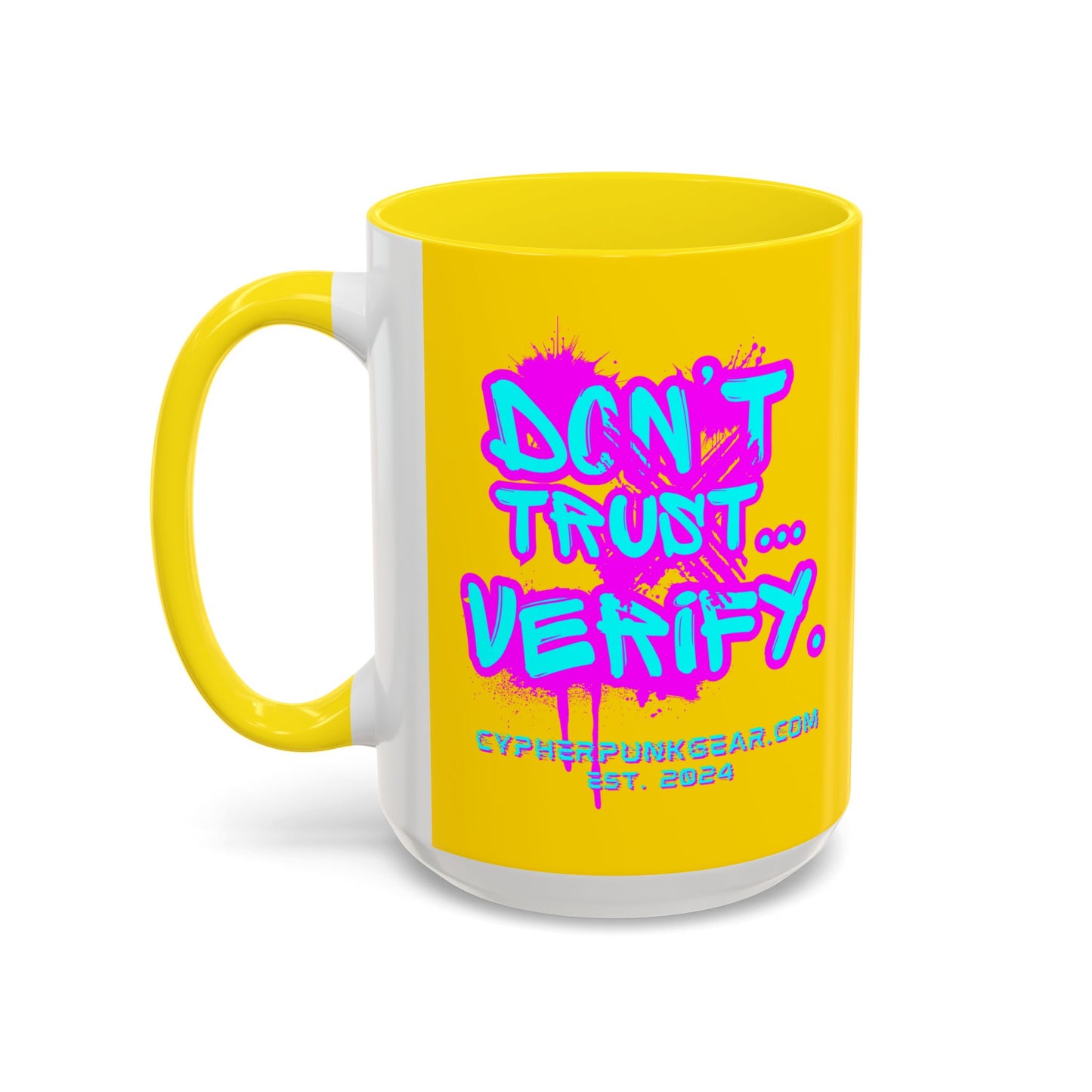 Don't Trust...Verify. Yellow Accent Mug by cypherpunkgear.com