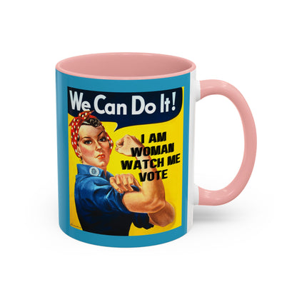 I Am Woman Watch Me Vote Rosie Turquoise Accent Mug by cypherpunkgear.com