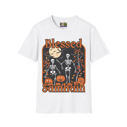 Spooktacular Skeletons of Samhain Light colors Unisex T-Shirt by CreepyCrafts.boo