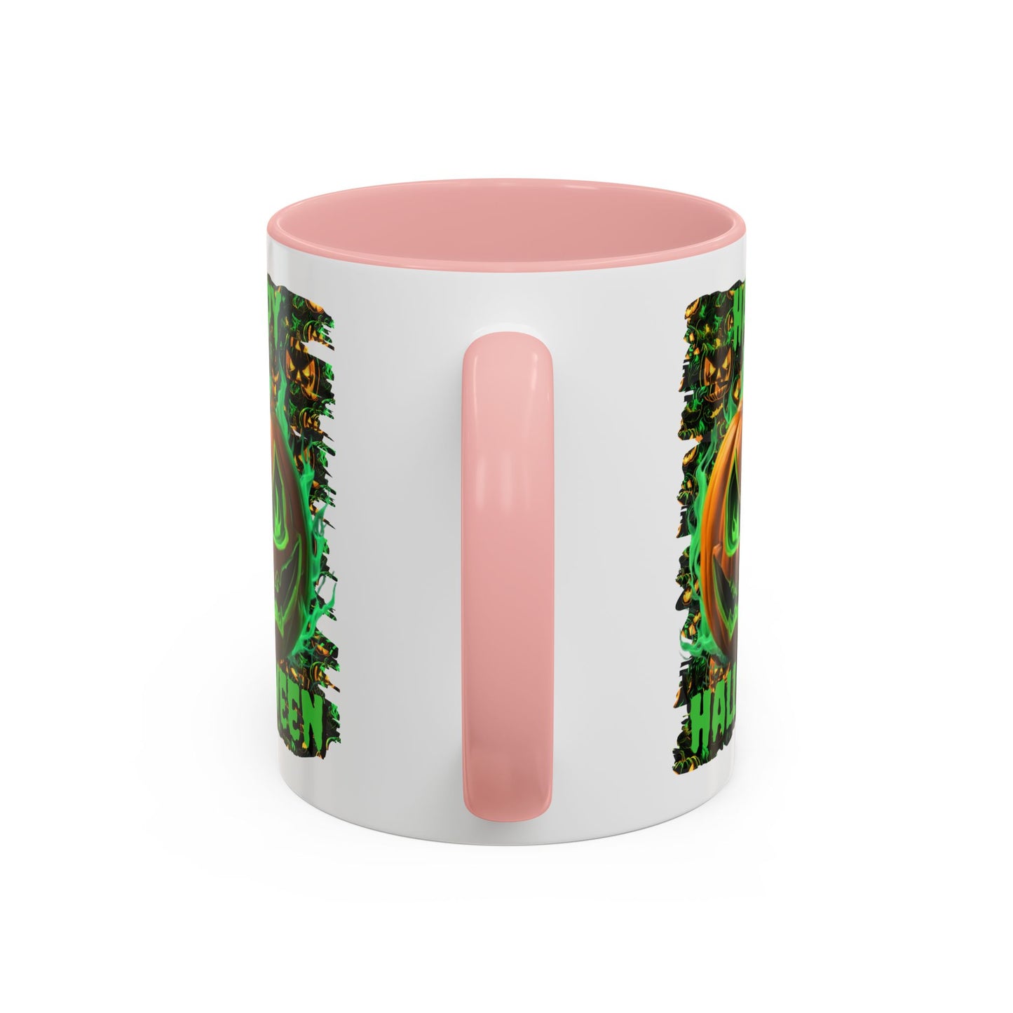 Happy Halloween Green Jack White Accent Mug by CreepyCrafts.boo