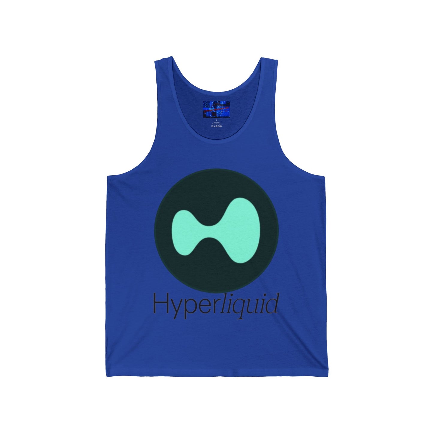 Hyperliquid Black font Unisex Jersey Tank Top by cypherpunkgear.com