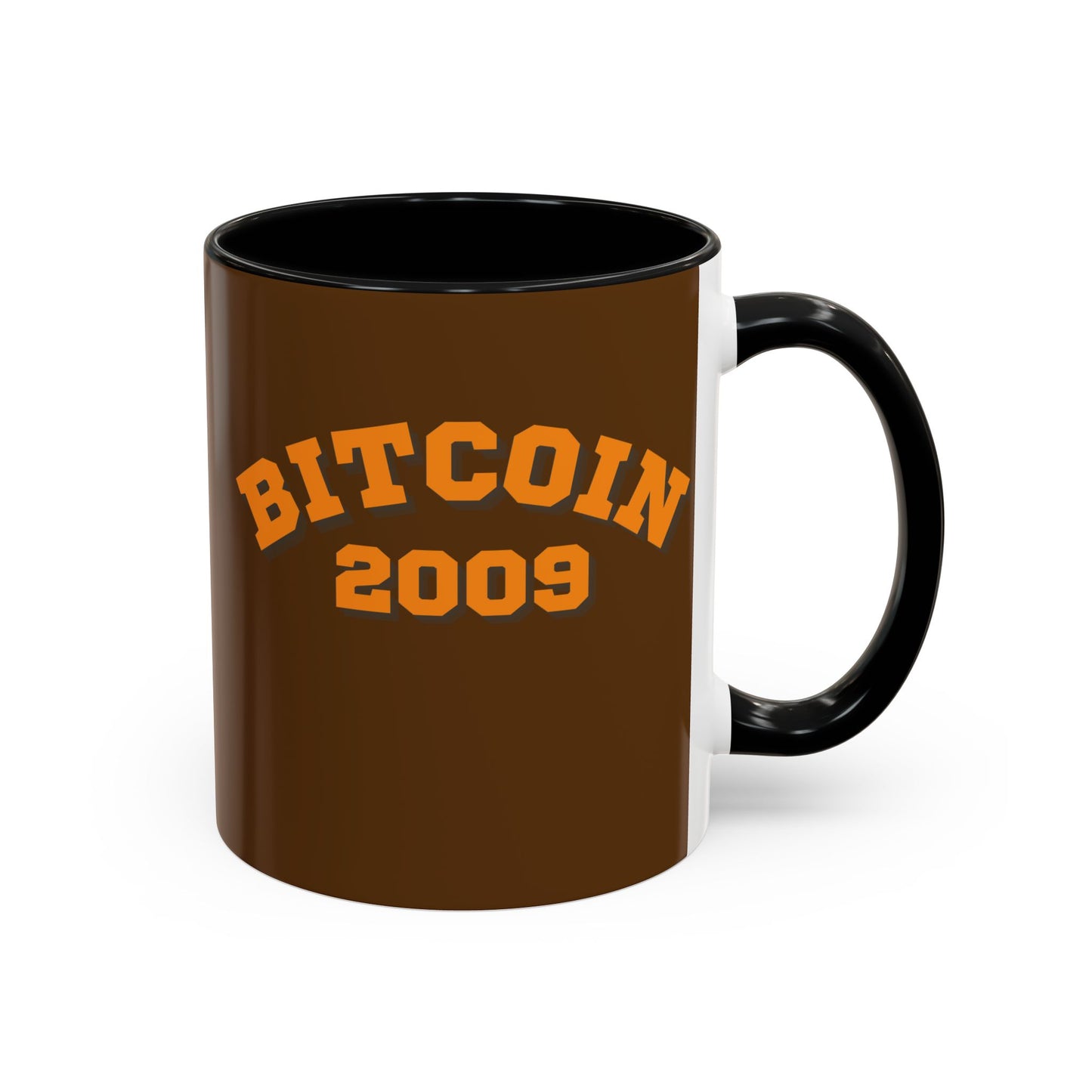 Bitcoin 2009 Brown Accent Mug by cypherpunkgear.com