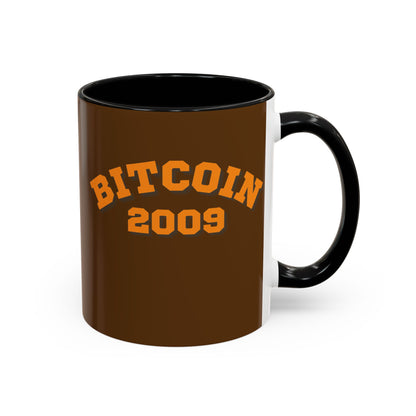 Bitcoin 2009 Brown Accent Mug by cypherpunkgear.com