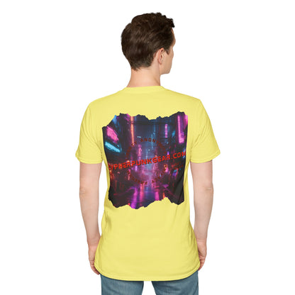 2-sided, cypherpunkgear.com Logo & Cityscape Light colors Unisex T-Shirt by cypherpunkgear.com