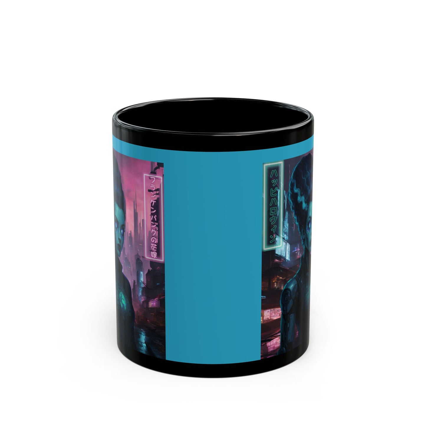 Neon Bride of Frankenstein Turquoise Mug by CreepyCrafts.boo