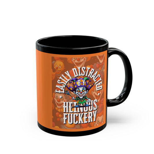 Easily Distracted by Heinous Fuckery Little Jinx Orange Mug by cypherpunkgear.com