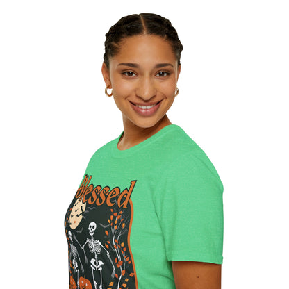 Spooktacular Skeletons of Samhain Dark colors Unisex T-Shirt by CreepyCrafts.boo