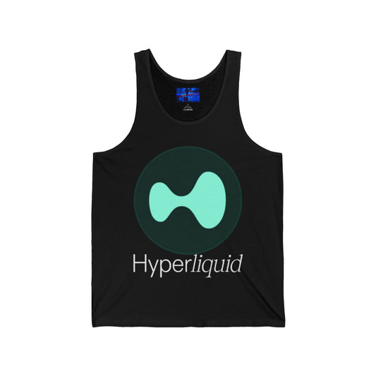 Hyperliquid White font Unisex Jersey Tank Top by cypherpunkgear.com
