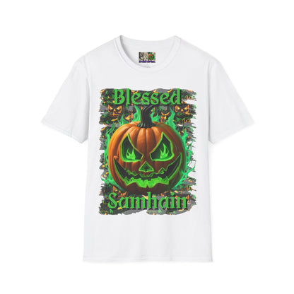 Blessed Samhain Green Jack Light colors Unisex T-Shirt by CreepyCrafts.boo