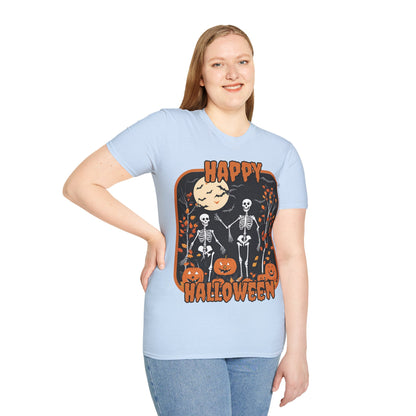 Spooktacular Skeletons of Halloween Light colors Unisex T-shirt by CreepyCrafts.boo