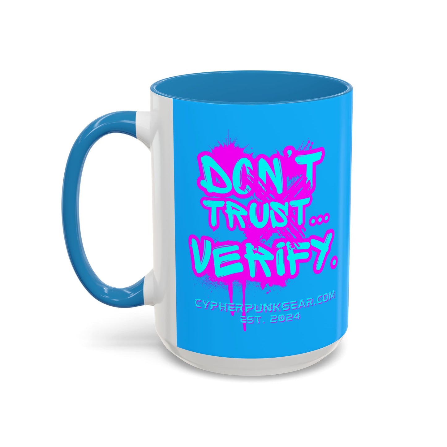 Don't Trust...Verify. Light Blue Accent Mug by cypherpunkgear.com