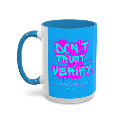 Don't Trust...Verify. Light Blue Accent Mug by cypherpunkgear.com