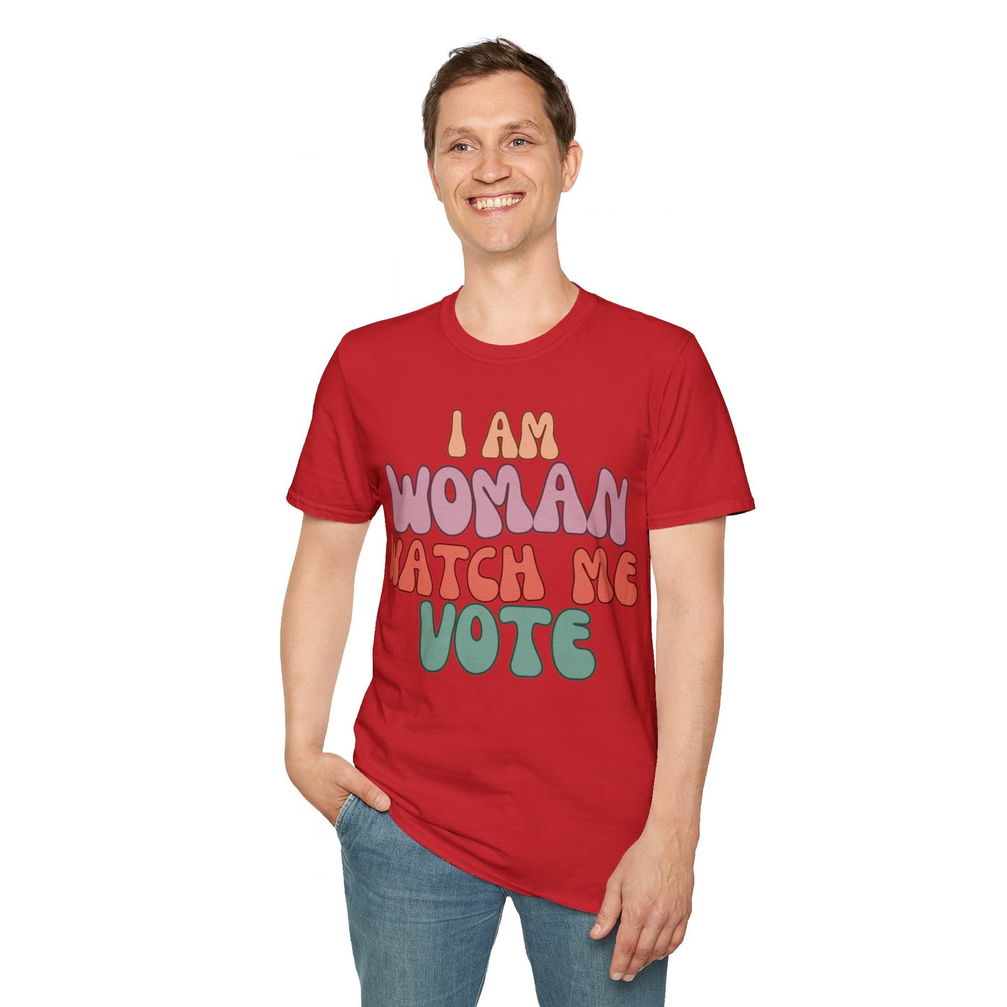 I Am Woman Watch Me Vote LTcolors Unisex T-Shirt by cypherpunkgear