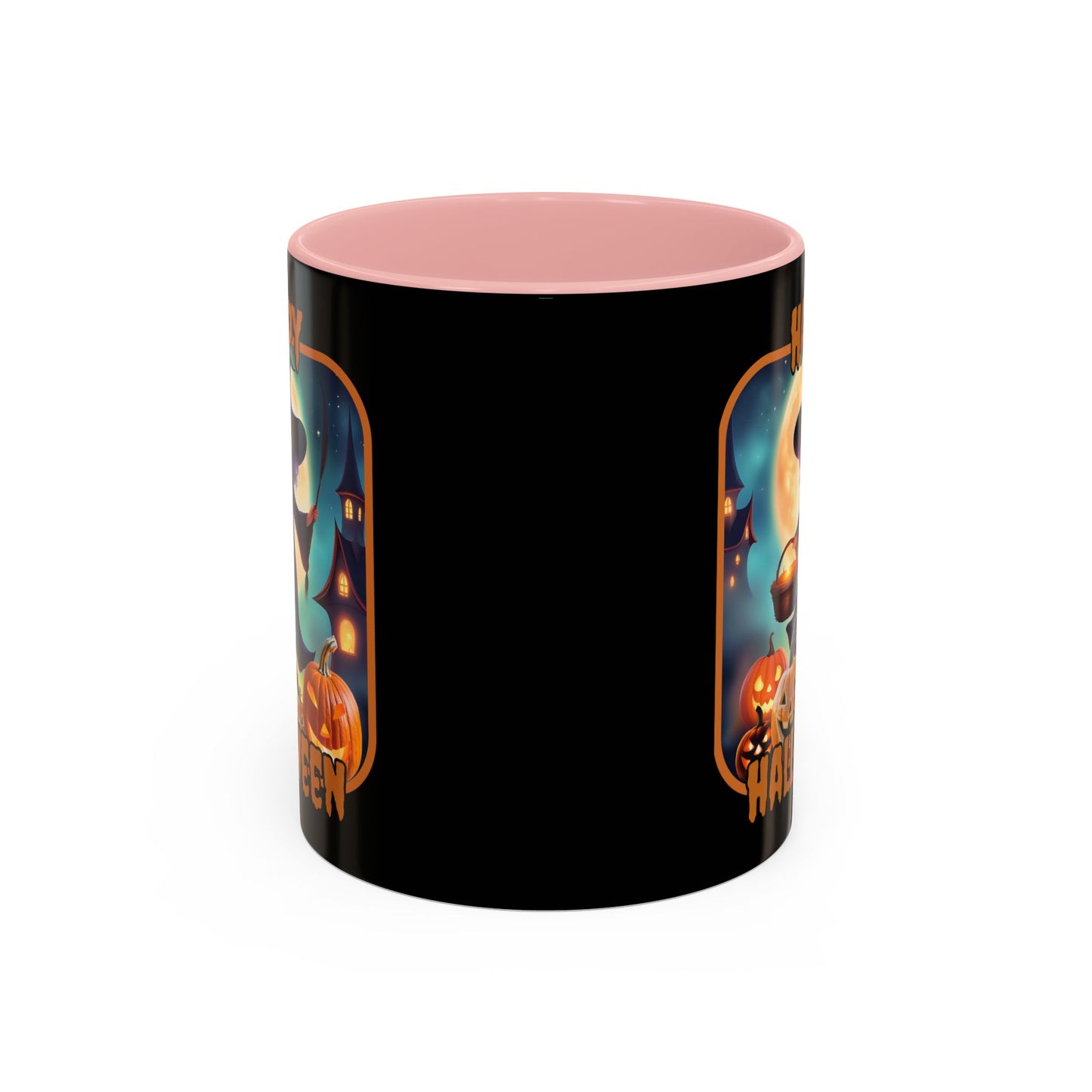 Happy Halloween Little Witch Orange font Black Accent Mug by CreepyCrafts.boo