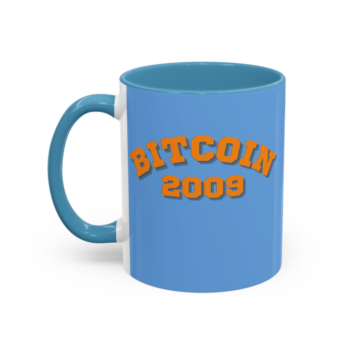 Bitcoin 2009 Light Blue Accent Mug by cypherpunkgear.com