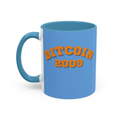 Bitcoin 2009 Light Blue Accent Mug by cypherpunkgear.com