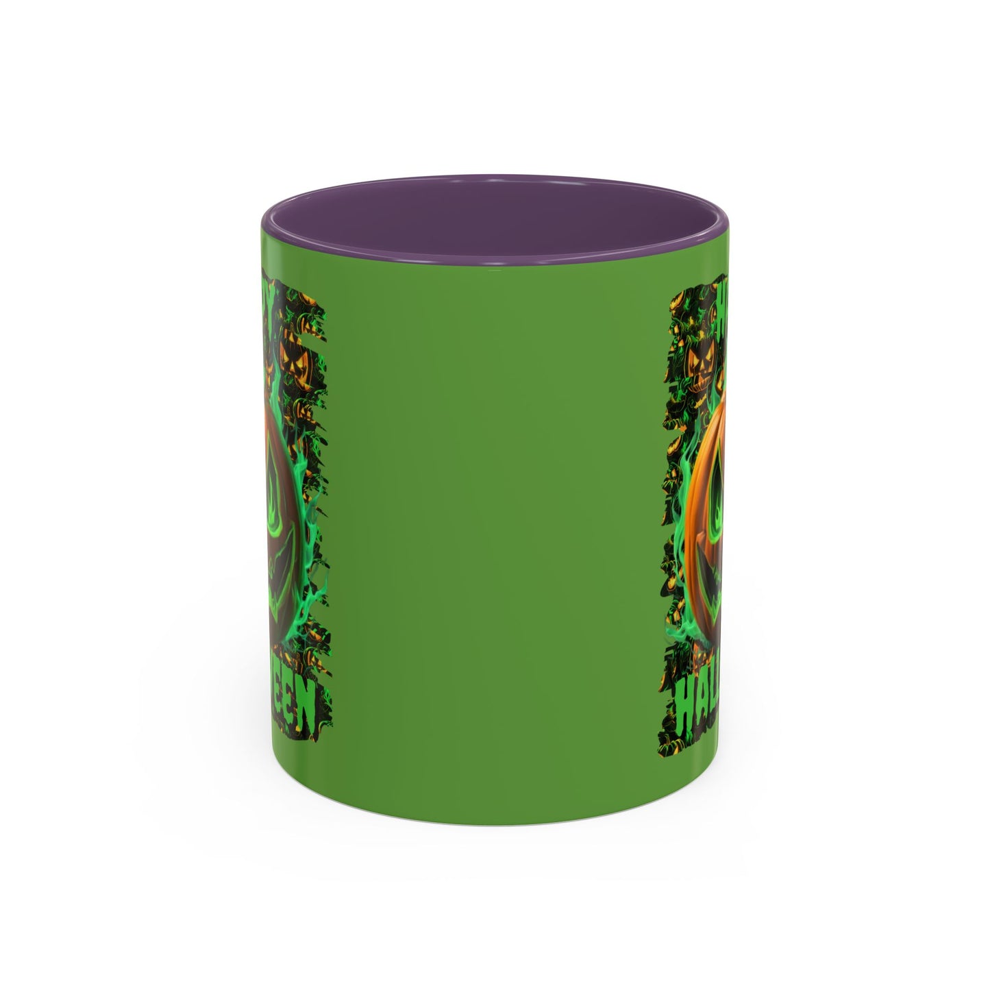 Happy Halloween Green Jack Green Accent Mug by CreepyCrafts.boo