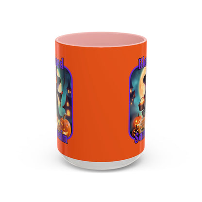 Blessed Samhain Little Witch Purple font Orange Accent Mug by CreepyCrafts.boo