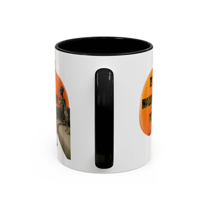 Is it Halloween yet? Skeleton's Giant Pumpkin White Accent Mug by CreepyCrafts.boo