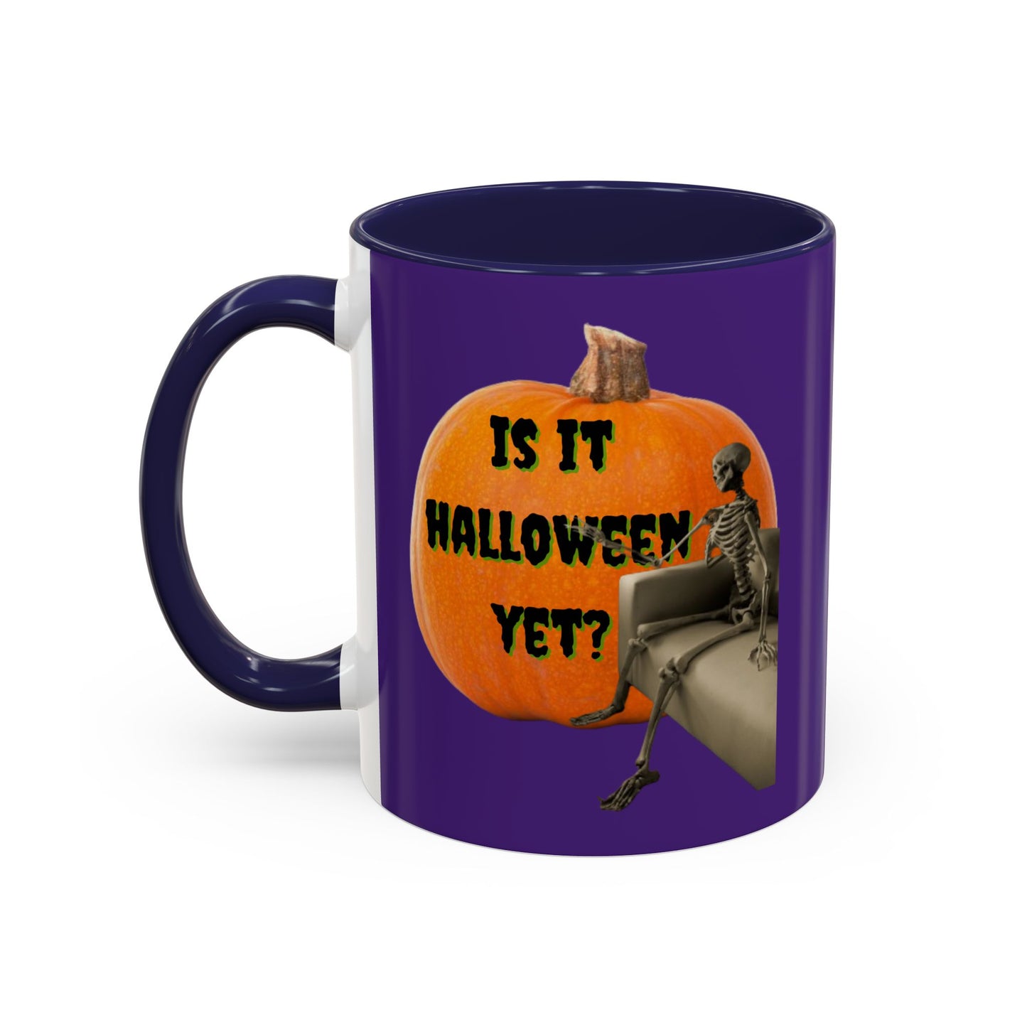Is it Halloween yet? Skeleton's Giant Pumpkin Purple Accent Mug by CreepyCrafts.boo