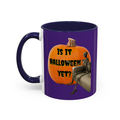 Is it Halloween yet? Skeleton's Giant Pumpkin Purple Accent Mug by CreepyCrafts.boo