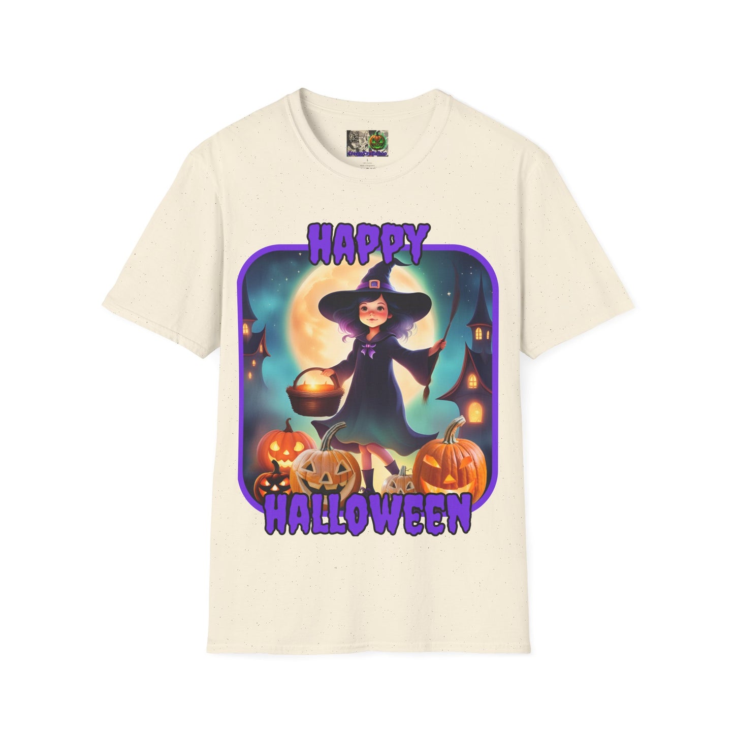 Happy Halloween Little Witch Purple font, Light colors, Unisex T-Shirt by CreepyCrafts.boo