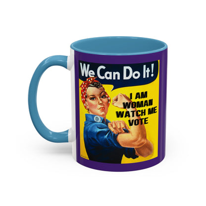 I Am Woman Watch Me Vote Rosie Dark Purple Accent Mug by cypherpunkgear.com