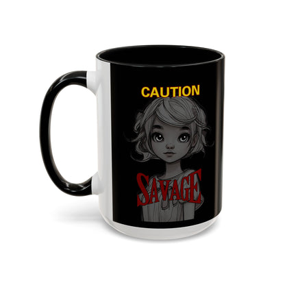 Caution, Savage Black Accent Mug by cypherpunkgear.com