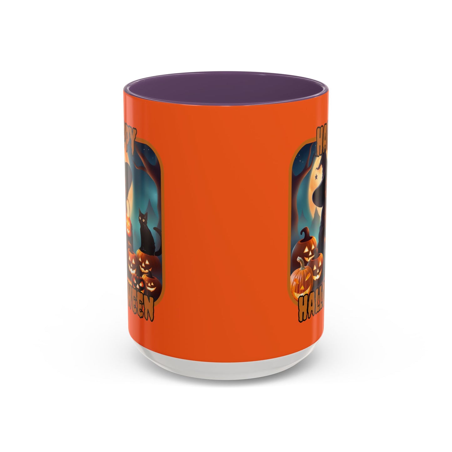 Happy Halloween Cute Witch Orange font Orange Accent Mug by CreepyCrafts.boo