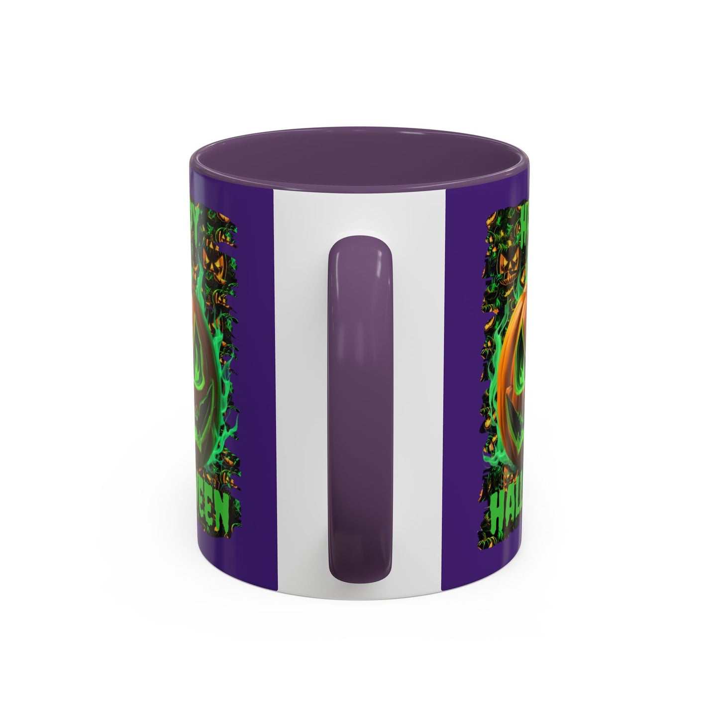 Happy Halloween Green Jack Purple Accent Mug by CreepyCrafts.boo