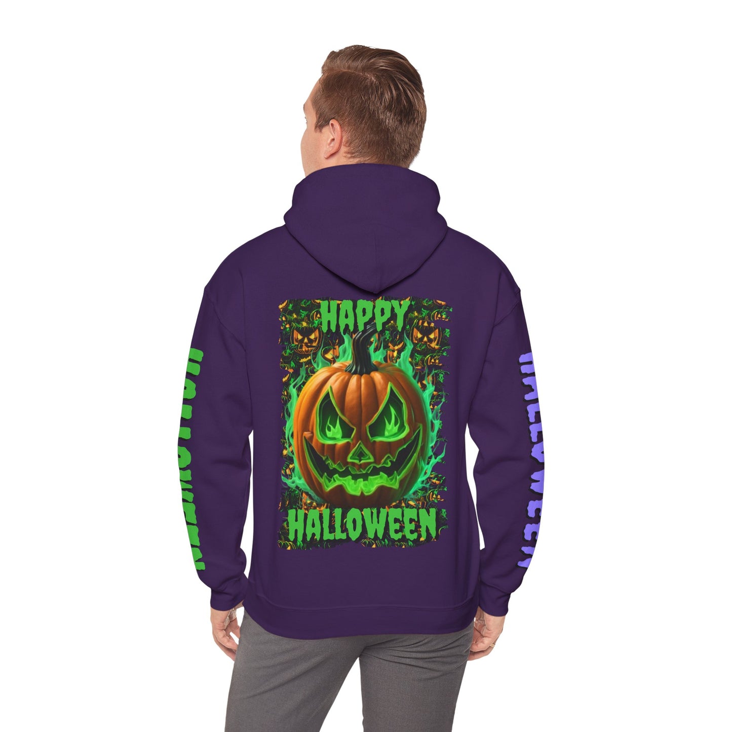 Happy Halloween Green Jack Hoodie Unisex Hooded Sweatshirt by CreepyCrafts.boo