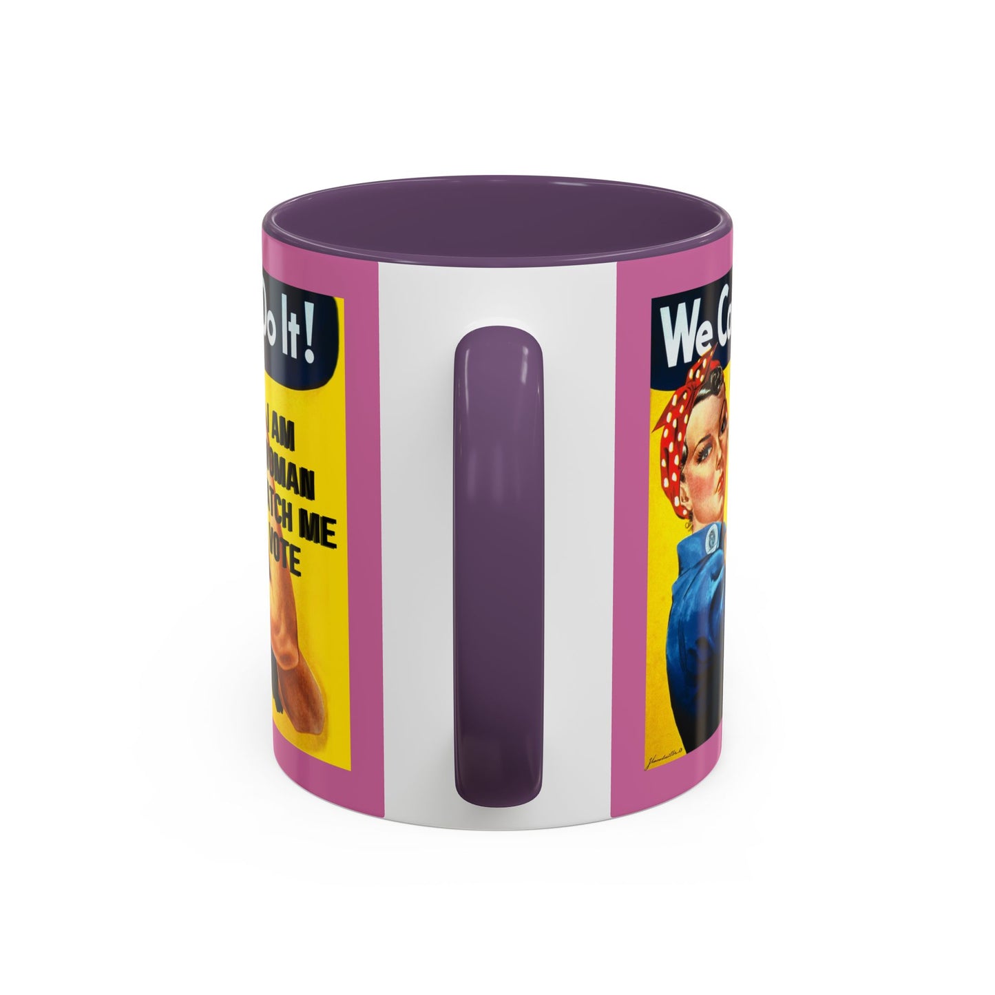 I Am Woman Watch Me Vote Rosie Pink Accent Mug by cypherpunkgear.com