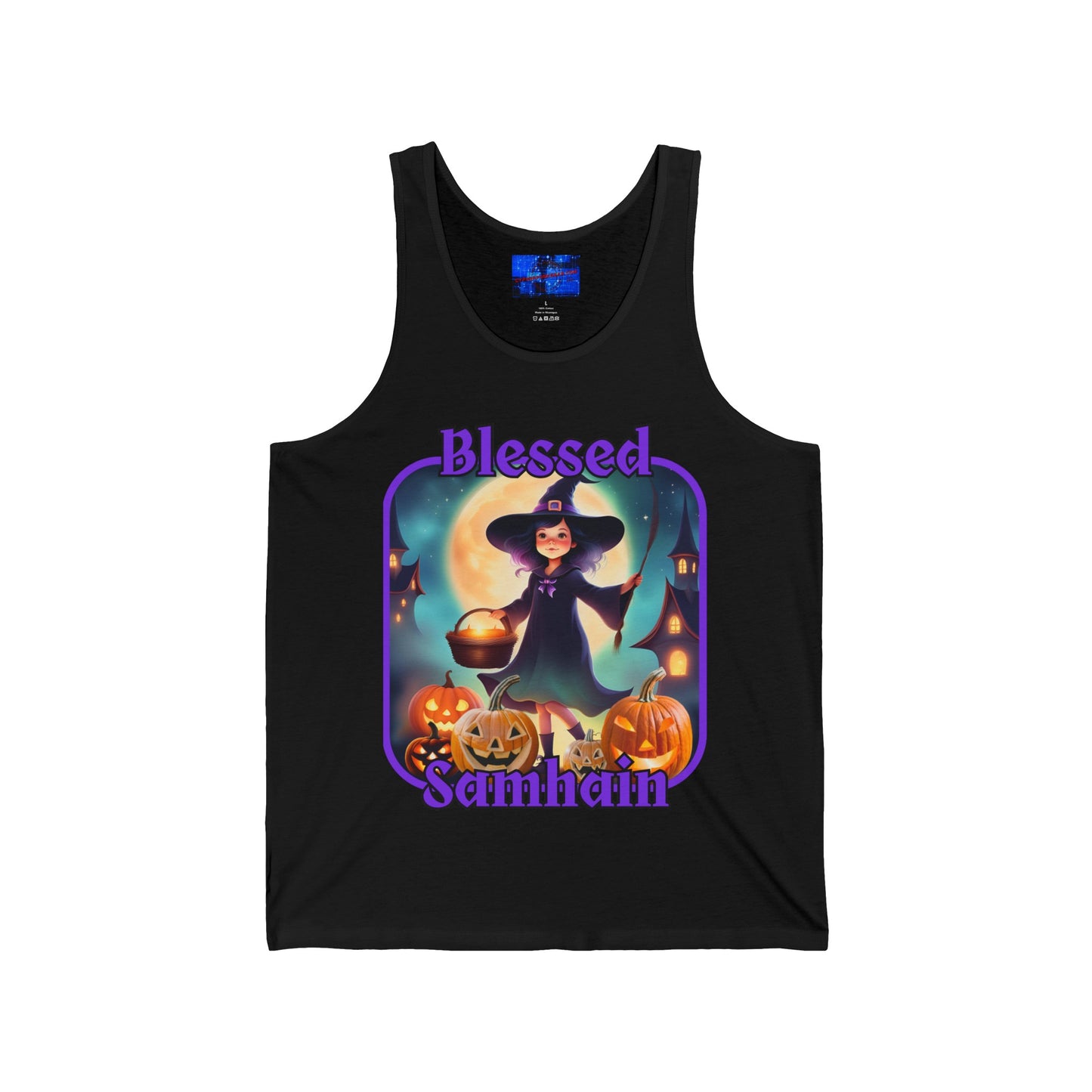 Blessed Samhain Little Witch PRfont Unisex Jersey Tank Top by cypherpunkgear