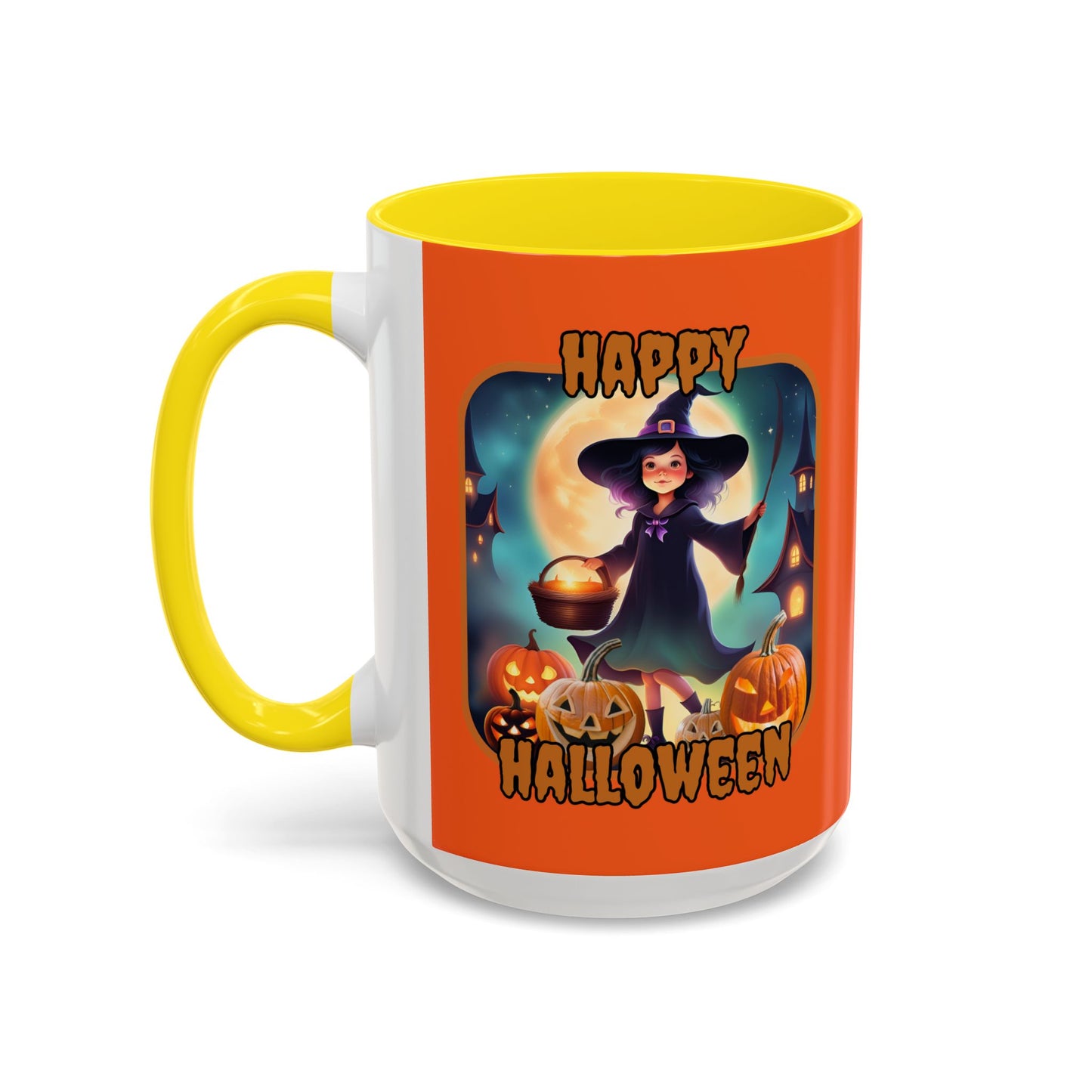 Happy Halloween Little Witch Orange font Orange Accent Mug by CreepyCrafts.boo