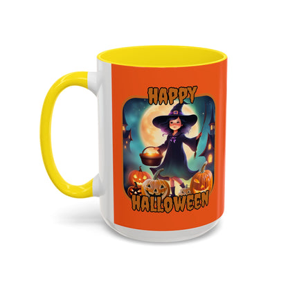 Happy Halloween Little Witch Orange font Orange Accent Mug by CreepyCrafts.boo