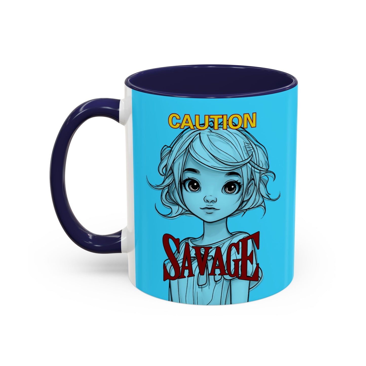 Caution, Savage Light Blue Accent Mug by cypherpunkgear.com
