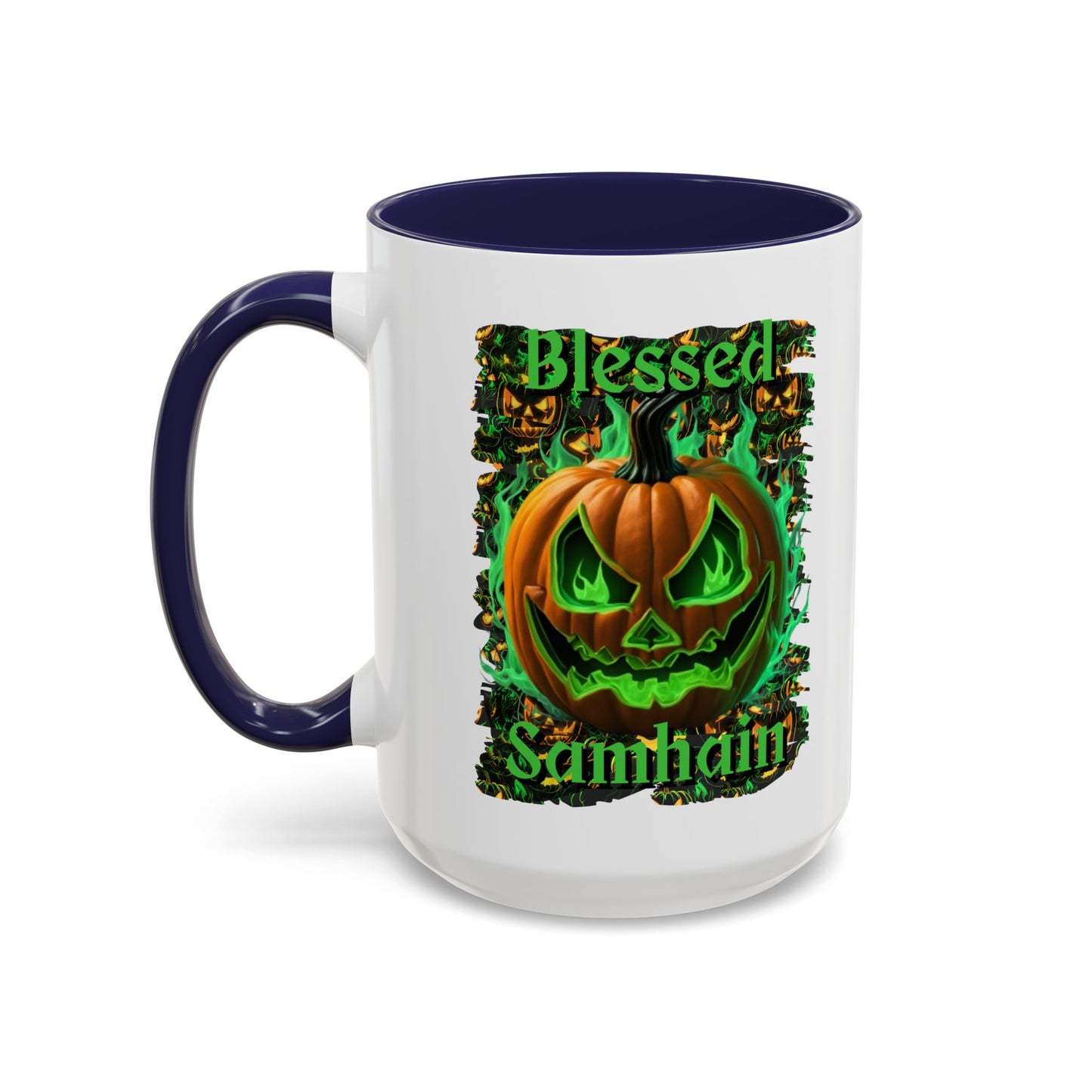 Blessed Samhain Green Jack White Accent Mug by CreepyCrafts.boo
