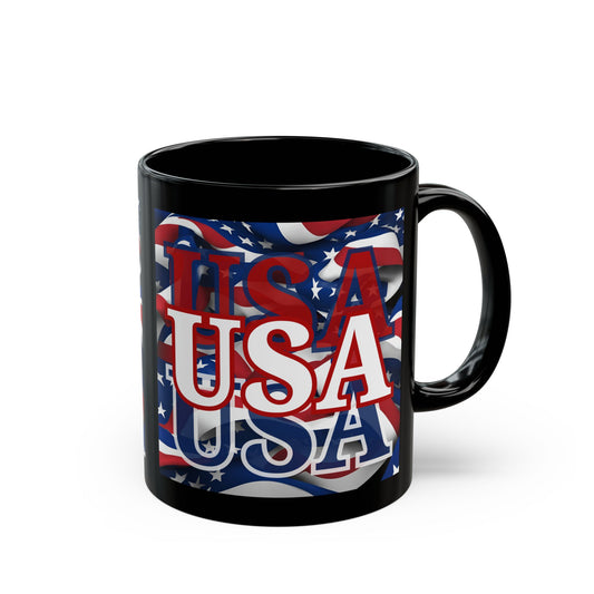 USA White font Center Patriot Black Mug by cypherpunkgear.com
