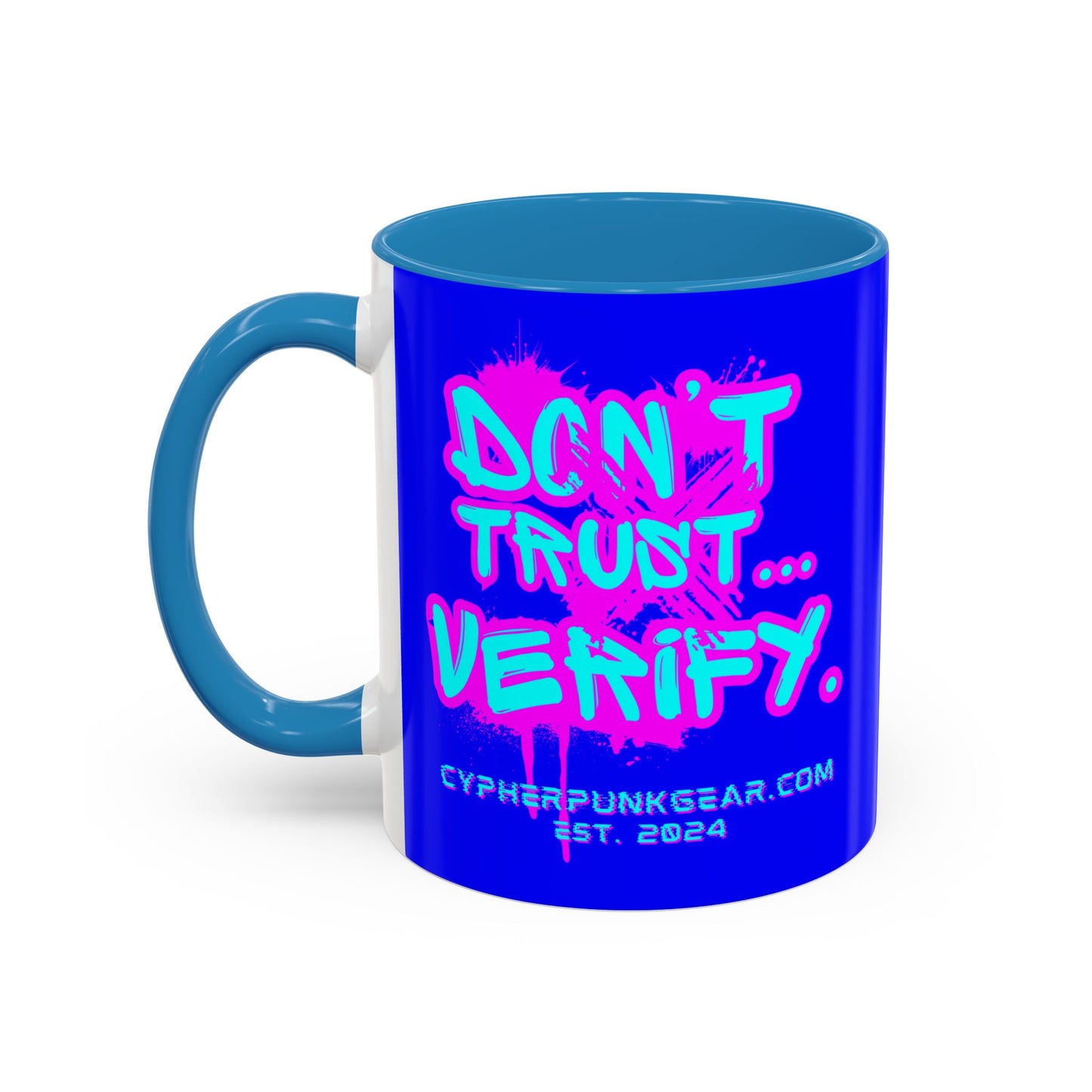 Don't Trust...Verify. Dark Blue Accent Mug by cypherpunkgear.com