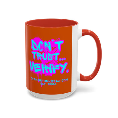 Don't Trust...Verify. Orange Accent Mug by cypherpunkgear.com