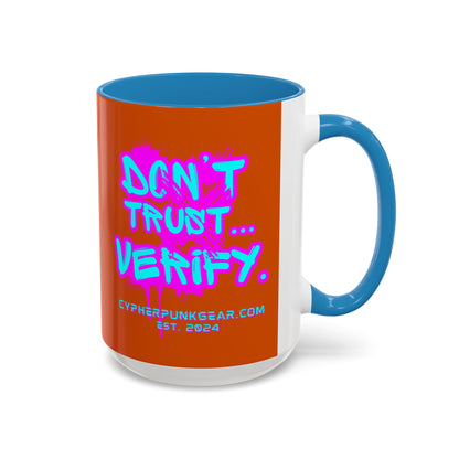 Don't Trust...Verify. Orange Accent Mug by cypherpunkgear.com